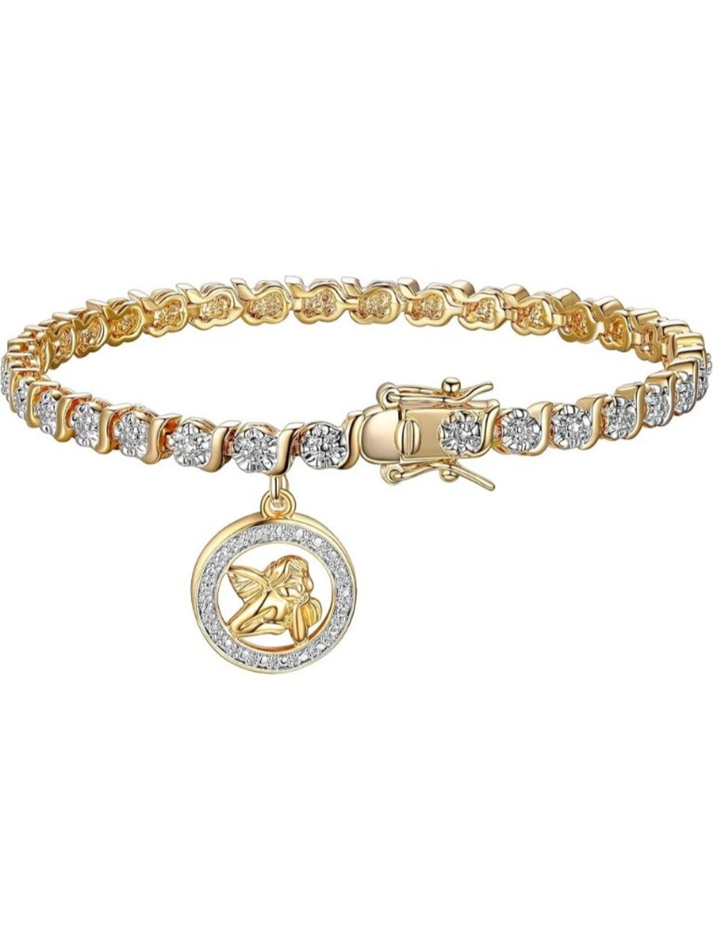 Angel Yellow Gold, Plated Diamond Accent Tennis Bracelet  S-Link Chain